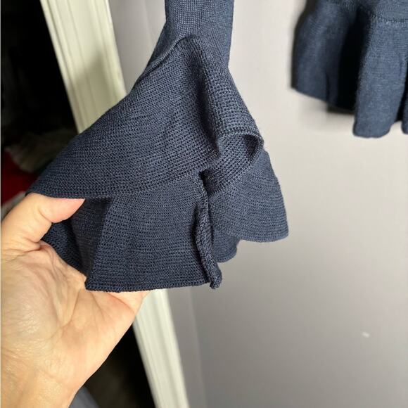 Cry Baby Navy Blue Button Front Cardigan Ruffle Detail Size XS - Picture 3 of 6